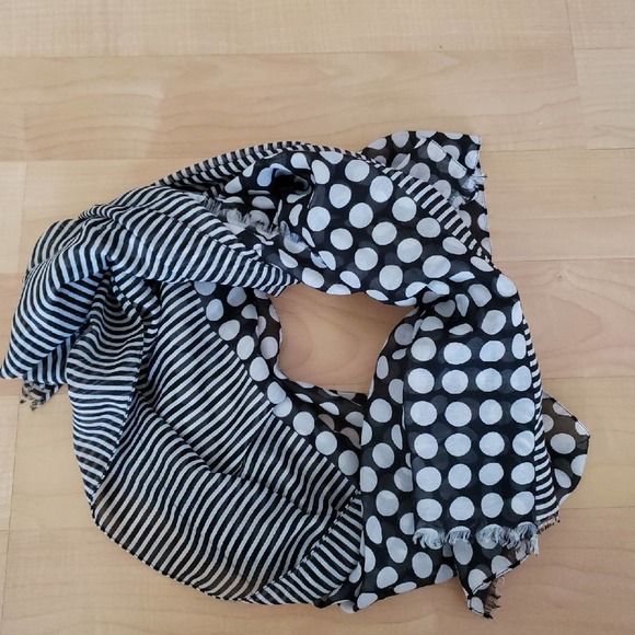 Express Black and White Polka Dot Striped Lightweight Scarf - Picture 1 of 1